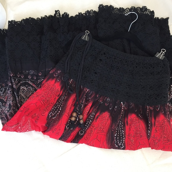 Pretty Angel Dresses & Skirts - Pretty Angel Skirt Flared Linen Blend Lace Trim